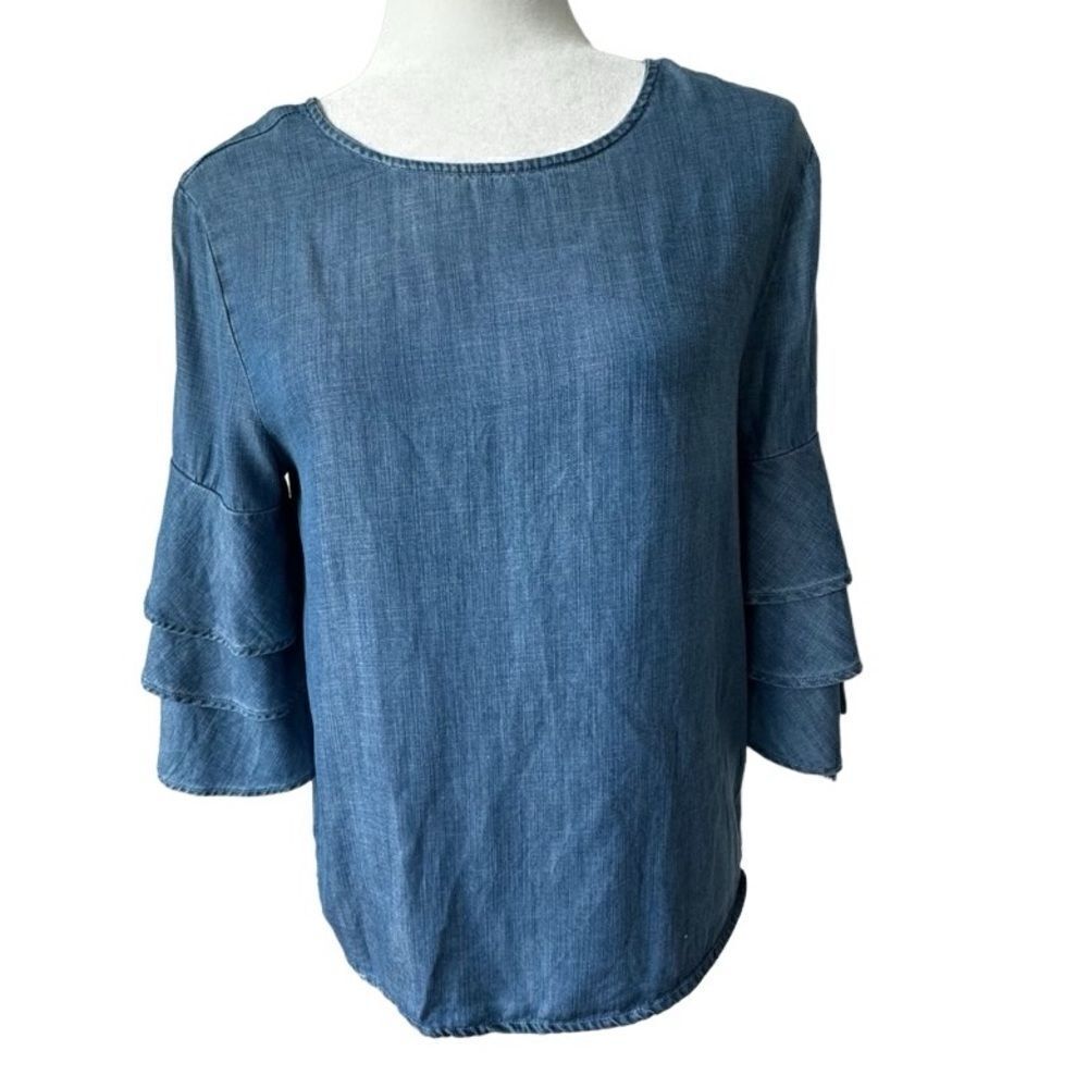 Alya Blue Denim Pullover Top Boho Shirt SZ XS